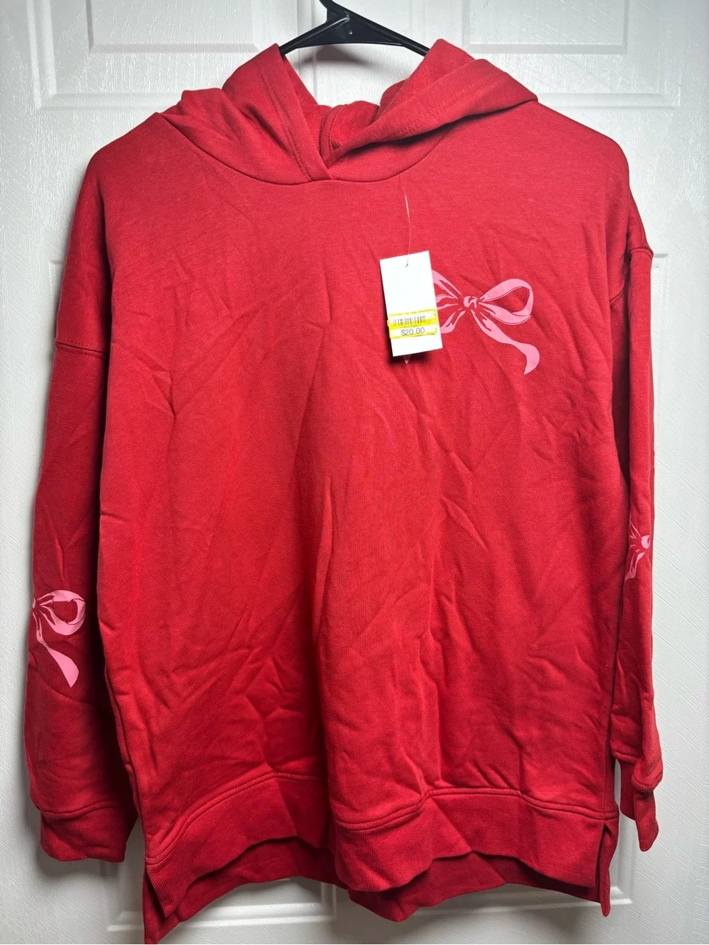 art class Red Girls' Hooded Sweatshirt with White Bow Accents